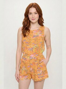 Beach Print 2 Piece Set Sleeveless Top and Shorts